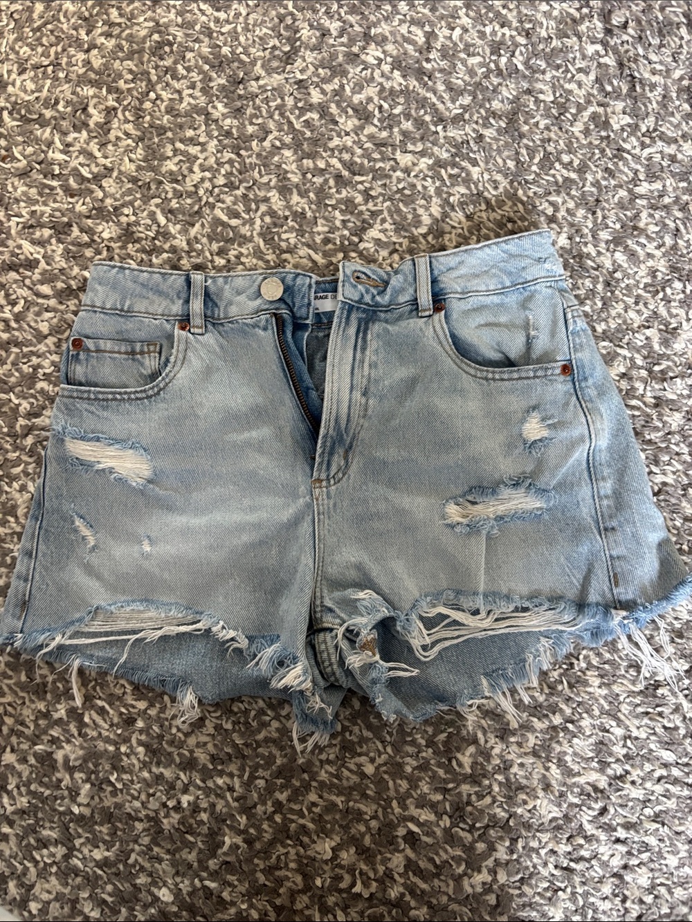 Light Blue Distressed Denim Shorts - GARAGE